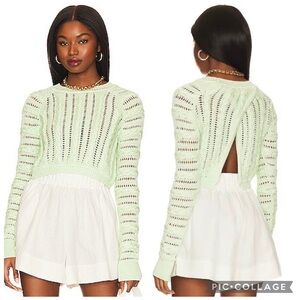 Camila Coelho Corin Cable Knit Sweater in Pastel Green